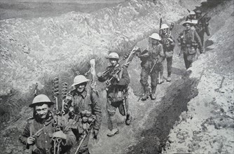 British solders move along a communications trench