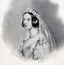 Queen Victoria of the United Kingdom in her bridal dress and veil