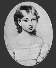 Portrait dated  1828 of Queen Victoria of Great Britain aged 9
