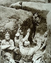 A German trench is captured by British soldiers  1915 during the WWI