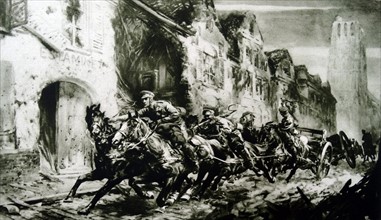 Royal horse artillery dashing through Flanders;   Belgium;   WWI