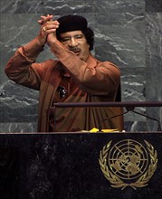 Muammar Gaddafi;    Libyan ruler  Addressing the UN General Assembly 2009