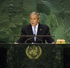George W Bush US president 2001-2009 addresses the UN General Assembly 2007