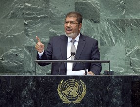 Former Egyptian President Mohamed Morsi addressing the UN 2012