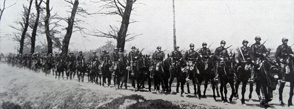 Belgian soldiers on their way to battle;   during WWI 1914