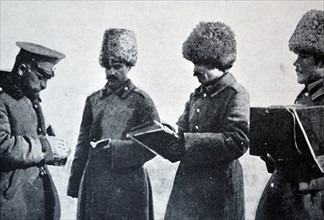 Russian army paymaster distributes wages during WWI 1915