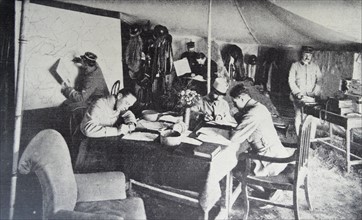 French air corps intelligence officers plan a campaign during WWI 1917