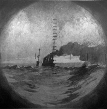 German warship viewed through a Royal Navy submarine periscope in WWI. 1917