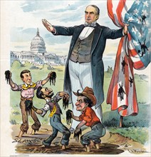 President William McKinley standing at the edge of a mudhole