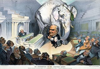 President McKinley with an enormous white elephant labelled "Philippines"