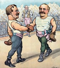 President Theodore Roosevelt and Alton B. Parker as boxers in a boxing ring