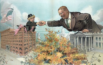 Puck congratulating President Theodore Roosevelt