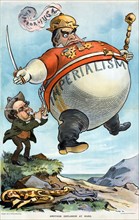 William Jennings Bryan inflating a large balloon