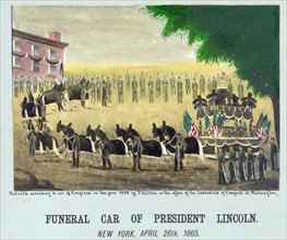 Funeral car of President Lincoln moves through New York after his assassination