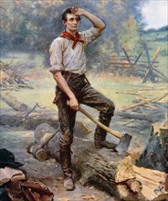 Abraham Lincoln splitting a log