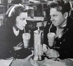 "Love Finds Andy Hardy", 1938, with Judy Garland and Mickey Rooney.  Based on a play by Aurania Rouverol, the first film about Judge Hardy and his family was produced as an inexpensive "B" picture.