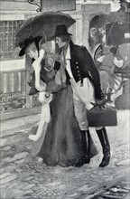 Victorian couple  talk in a London street