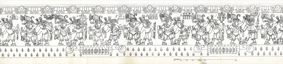 Line drawing of the scenes that run around the edges of the Stone of Tizoc