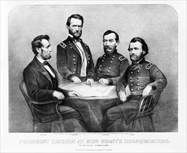 President Lincoln in a meeting at General Grant's headquarters