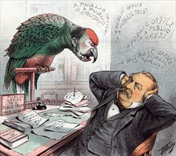 David Hill as a parrot perched next to President Cleveland