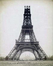The Eiffel Tower under construction.