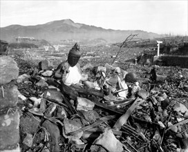 devastation after the nuclear bombing of Nagasaki, during WWII.