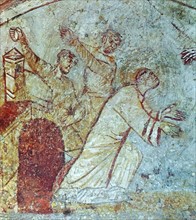 Mural titled 'The Stoning of St. Stephen'.