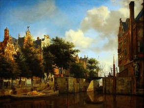Amsterdam City View with Houses on the Herengracht and the old Haarlemmersluis