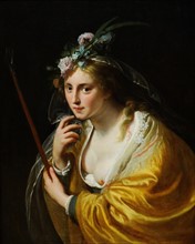 Painting depicting a shepherdess