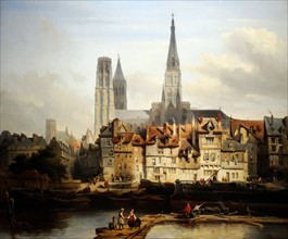 Painting titled 'The Quay de Paris in Rouen'