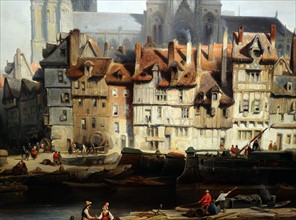 Detail from painting titled 'The Quay de Paris in Rouen'