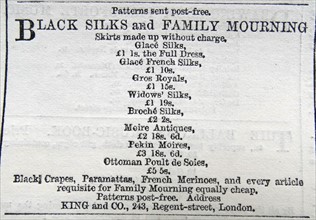 Advertisement for mourning clothing