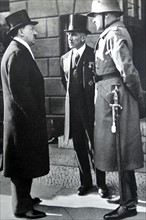 Adolf Hitler ; Franz von Papen (centre) and General Werner von Blomberg