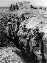 Australian infantry wearing gas masks, 1916