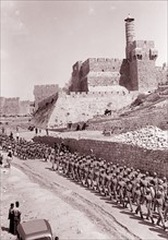 Photograph of British soldiers marching through Jerusalem