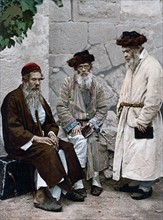 Colour photograph of Orthodox Jewish men