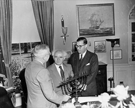 President Truman meeting with David Ben Gurion and Abba eban
