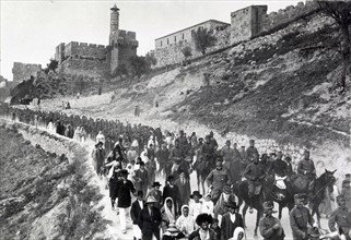 Photograph of Austrian troops leaving Jerusalem