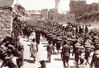 Photograph of Austrian troops marching up Mt Zion