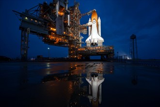 Photograph of the Space Shuttle Atlantis on the launch pad