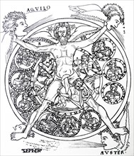 Pen drawing of Harmony personified in the figure of Air (AER)