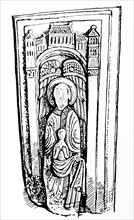 Line drawing of a tomb slab possibly belonging to Bishop Nigel