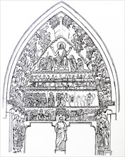 Line drawing of the Last Judgement tympanum at Rheims