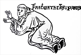 Line drawing of Frater Mathias Parisiensis kneeling in adoration