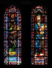 Stained glass window from Bourges Cathedral, France. Shows The prophets Amos and Nahum;