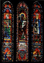 Stained glass at Chartres Cathedral; King David; St Anne with the infant Virgin and King Solomon;