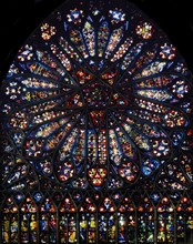 Stained glass rose window from Amiens Cathedral, France. 14th century