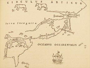 Part of North America, showing Sebastian Cabot's voyage to Newfoundland.