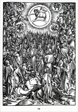 Woodcut by Albrecht Durer; The Adoration of the Lamb and the Hymn of the Chosen. The Revelation of Saint John