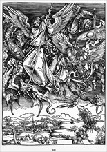 Woodcut by Albrecht Durer; St. Michael fighting the dragon